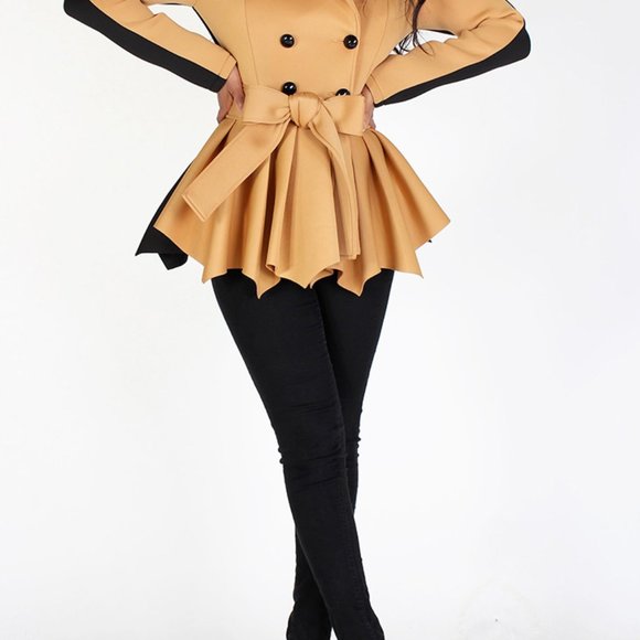 💥Hip length double-breasted color block Pea Coat - Picture 3 of 3